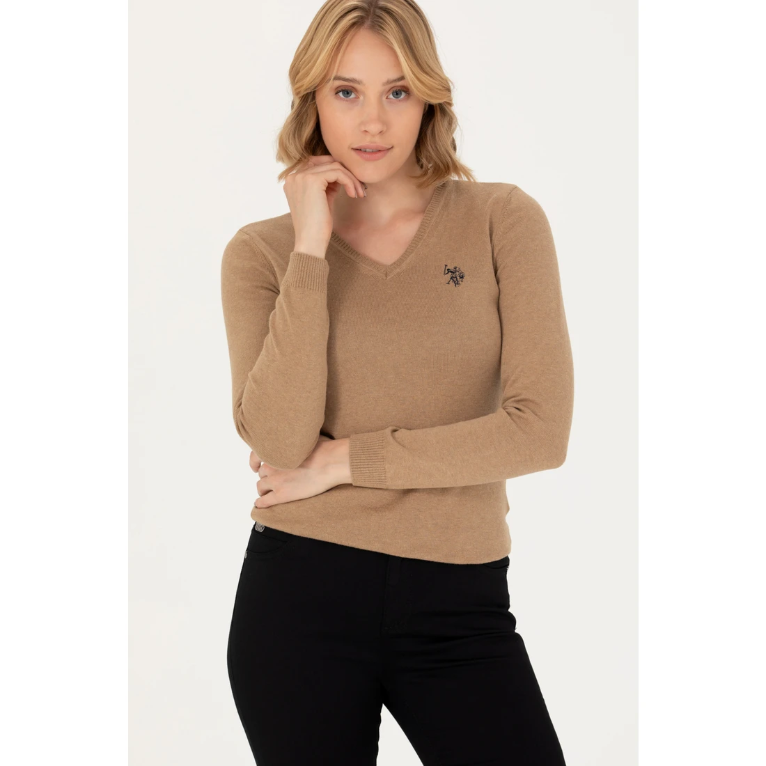 U.S. Polo Assn. Kadın Camel Melanj Triko Kazak 50276570-VR122